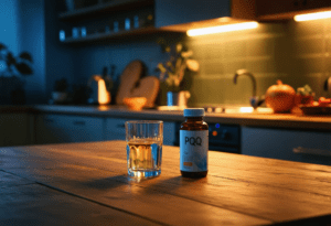 PQQ supplements on kitchen table