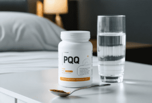 PQQ supplement with water for wellness.