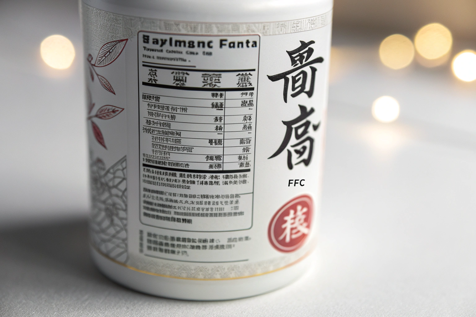 Mock label with compliant Japanese text, nutrition panel, and FFC logo
