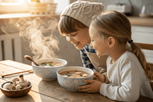 Kids tasting ergothioneine soup