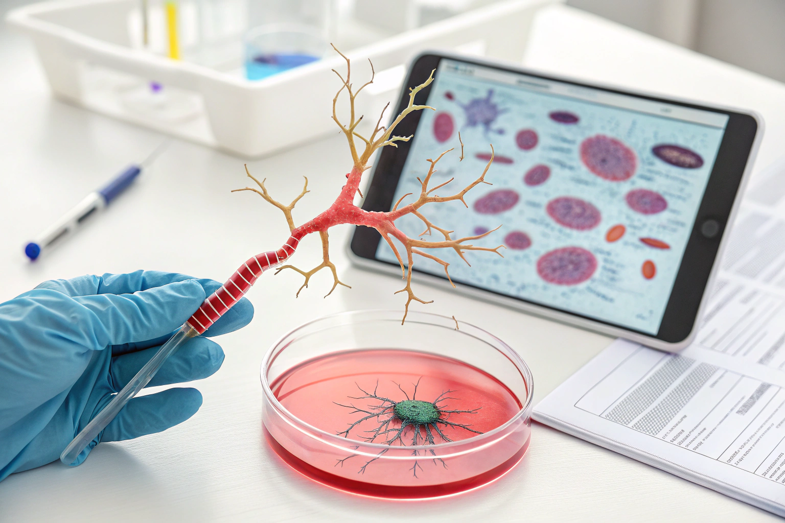 Illustration of myelin layers being repaired by lipids